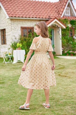 GRACE KARIN Girls Spring Summer Dress Size 10-12 Halter Neck Off Shoulder A Line Swing Twirl Ruffle Party Maxi Yellow Dress Formal Dress in Saudi Arabia