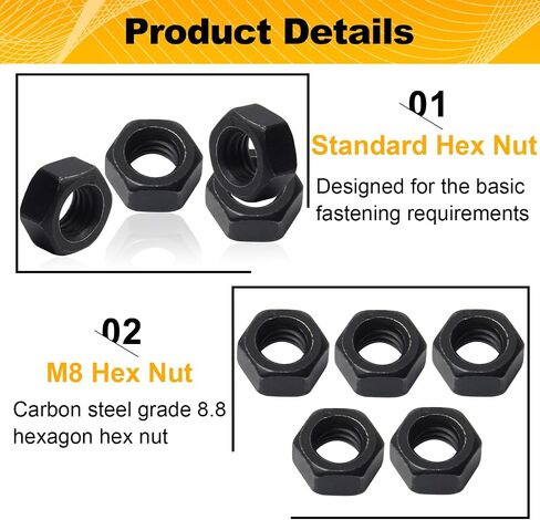 M8-1.25 Hex Nuts, Carbon Steel, Black Oxide, M8 x 1.25mm Hex Drive, Grade 8.8, Metric, Right Hand, 13mm/0.5" Width, 6.5mm/0.25" Height, Replacement Nut with Plastic Case for DIY Home Mechanism 23 Pack in Saudi Arabia