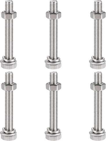 uxcell M6 x 40mm Hex Head Screws Bolts, Nuts, Flat & Lock Washers Kits, 304 Stainless Steel Fully Thread Hexagon Bolts 6 Sets in Saudi Arabia