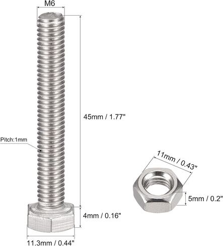 uxcell M6 x 40mm Hex Head Screws Bolts, Nuts, Flat & Lock Washers Kits, 304 Stainless Steel Fully Thread Hexagon Bolts 6 Sets in Saudi Arabia