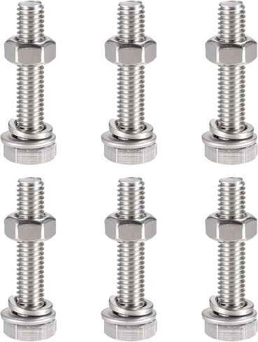 uxcell M6 x 40mm Hex Head Screws Bolts, Nuts, Flat & Lock Washers Kits, 304 Stainless Steel Fully Thread Hexagon Bolts 6 Sets in Saudi Arabia