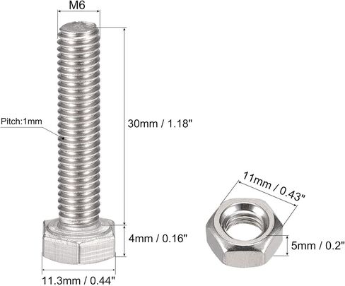 uxcell M6 x 40mm Hex Head Screws Bolts, Nuts, Flat & Lock Washers Kits, 304 Stainless Steel Fully Thread Hexagon Bolts 6 Sets in Saudi Arabia
