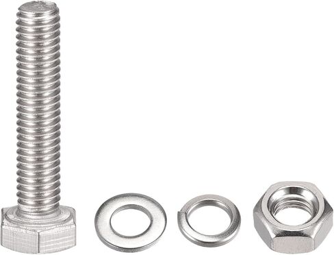 uxcell M6 x 40mm Hex Head Screws Bolts, Nuts, Flat & Lock Washers Kits, 304 Stainless Steel Fully Thread Hexagon Bolts 6 Sets in Saudi Arabia