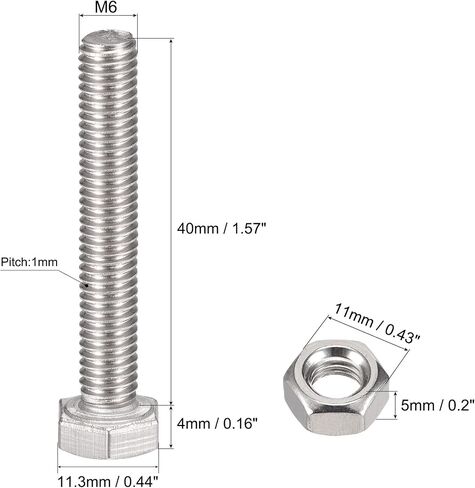 uxcell M6 x 40mm Hex Head Screws Bolts, Nuts, Flat & Lock Washers Kits, 304 Stainless Steel Fully Thread Hexagon Bolts 6 Sets in Saudi Arabia