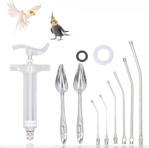 Baby Bird Feeding Syringes, 20ML Hand Pet Liquid Feeding Tubes with 6 Pcs Curved Gavage Tubes and Stainless Steel Metal Feeding Spoon for Feeding Milk or Medicine for Sick or Young Birds in Saudi Arabia