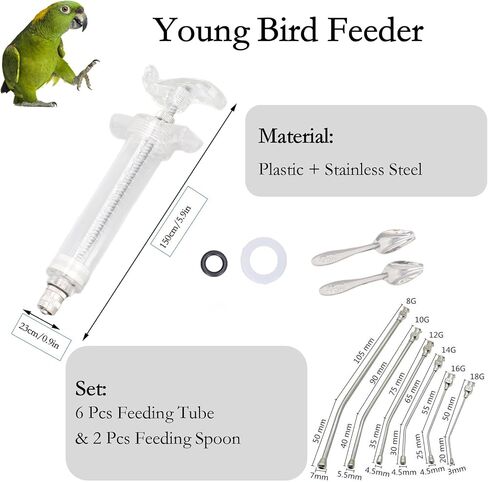 Baby Bird Feeding Syringes, 20ML Hand Pet Liquid Feeding Tubes with 6 Pcs Curved Gavage Tubes and Stainless Steel Metal Feeding Spoon for Feeding Milk or Medicine for Sick or Young Birds in Saudi Arabia