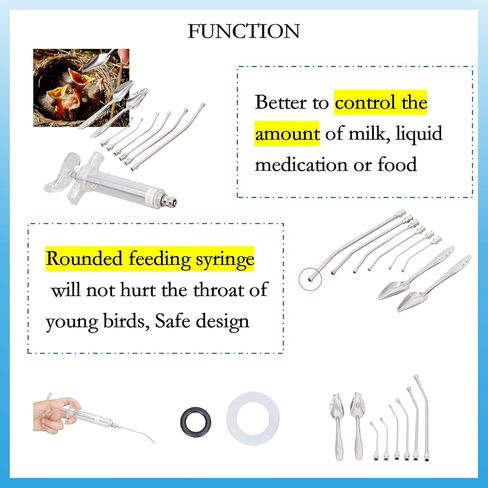 Baby Bird Feeding Syringes, 20ML Hand Pet Liquid Feeding Tubes with 6 Pcs Curved Gavage Tubes and Stainless Steel Metal Feeding Spoon for Feeding Milk or Medicine for Sick or Young Birds in Saudi Arabia