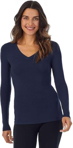 Cuddl Duds Softwear with Stretch Long Sleeve V-Neck Navy, Large in Saudi Arabia