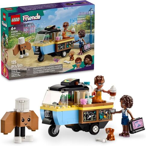 LEGO Friends Mobile Bakery Food Cart Playset, Cooking Toy for Pretend Play, Small Gift for Kids, Girls and Boys Ages 6 and Up with Aliya and Jules Mini-Dolls, Aira Dog Figure and Food Toys, 42606 in Saudi Arabia