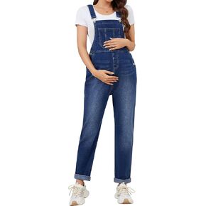 PACBREEZE Women's Maternity Overalls Adjustable Stretchy Denim Jumpsuit Boyfriend Jeans with Side Buttons in Saudi Arabia