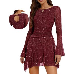 Aupuls Long Sleeve Sequin Prom Dresses for Teens Asymmetrical Going Out Women Party Cocktail Dress in Kuwait