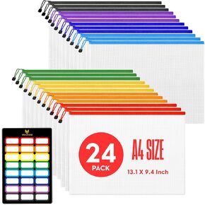 24 Pcs Mesh Zipper Pouch Bags A4 (13.1x9.4) inches Letter Size Waterproof, Reusable Zipper Bags for Board Game & Puzzle Storage, 8 Colors in Saudi Arabia