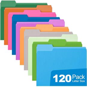 HABGP 120 قطعة من مجلدات مانيلا 8.5 × 11 بوصة، مجلدات ملفات ملونة بحجم 1/3 قطع، مجلدات ورقية جمالية، مجلدات ملفات مانيلا للمكتب والأعمال المدرسية للمستندات (موراندي) in Kuwait