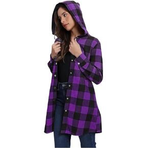 زر أسفل قميص من قماش فلانل المرأة المتضخم طويلة الأكمام منقوشة شاكيت قمصان الخريف عادية مقنعين معطف واقٍ من المطر جيوب in Kuwait