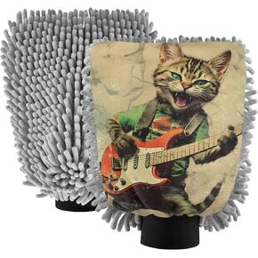 AIXIWAWA Car Wash Mitt Washing Glove Scratch Free Water Absorbent 2 Pack Large Guitar Cat Print in Saudi Arabia