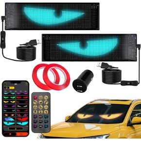 شاشة LED ذات عيون شيطانية مكونة من قطعتين للزجاج الأمامي للسيارة، لوحة مصفوفة LED قابلة للبرمجة مقاس 14 بوصة × 4.3 بوصة، لافتة مرنة مقاومة للماء لسيارة السيدان/سيارات الدفع الرباعي/الشاحنة - تطبيق بلوتوث/يعمل بمنفذ USB in Kuwait