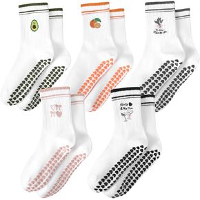 5 Pcs Pilates Socks With Grips for Women, Cute Patterned Cotton Yoga Socks for Barre Hospital Sticky Slipper in Saudi Arabia