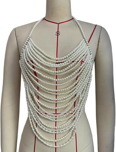 Sexy Multi-layered Tassel Pearl Chest Chain Summer Beach Beaded Harness Bra Chain Festival Rave Pearl Bralette Waist Body Jewelry for Women in Saudi Arabia
