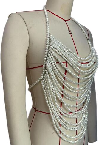 Sexy Multi-layered Tassel Pearl Chest Chain Summer Beach Beaded Harness Bra Chain Festival Rave Pearl Bralette Waist Body Jewelry for Women in Saudi Arabia