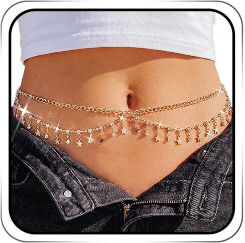 Yonamix Gold Belly Chain Star Sequin Waist Chains Fashion Body Accessories for Women in Saudi Arabia