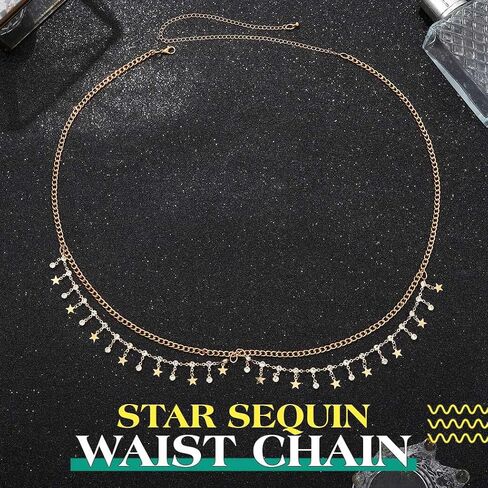 Yonamix Gold Belly Chain Star Sequin Waist Chains Fashion Body Accessories for Women in Saudi Arabia