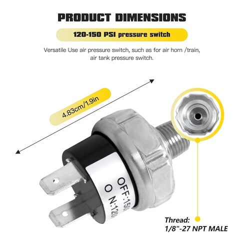 مفتاح ضغط الهواء 120-150 رطل لكل بوصة مربعة 1/8 "-27 NPT تيار مستمر 24 فولت 12 فولت ضاغط هواء 120 رطل لكل بوصة مربعة 150 رطل لكل بوصة مربعة in Saudi Arabia