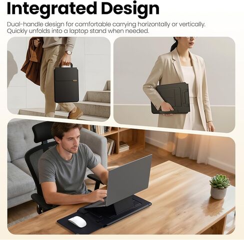 Nillkin Laptop Sleeve 16.2 inch, PU Leather Sleeve with 2 Mode Stand | Magnetic Carry Go Handle | for HP Dell ASUS MacBook 15, for Samsung Laptop 13-15.6 inch Bag Case (Black) | Built in Handle, Foldable Stand, Delicate Materials in Saudi Arabia