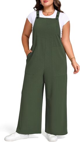 Moon Wood Plus Size Overalls for Women Loose Fit Adjustable Straps Jumpsuits with Pockets Bib Rompers Spring Summer in Saudi Arabia