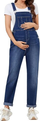 PACBREEZE Women's Maternity Overalls Adjustable Stretchy Denim Jumpsuit Boyfriend Jeans with Side Buttons in Saudi Arabia