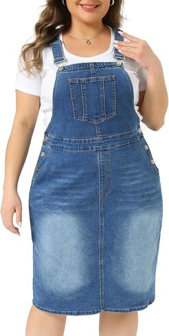 Agnes Orinda Plus Size Denim Overalls Dress for Women Vintage Adjustable Strap Pinafore Bib Jean Dress with Side Pockets in Saudi Arabia