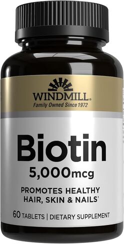 Windmill Natural Vitamins Biotin 5000 mcg, Supports Healthy Hair, Skin & Nails, Metabolism Booster, 60 Count, 60 Servings in Saudi Arabia