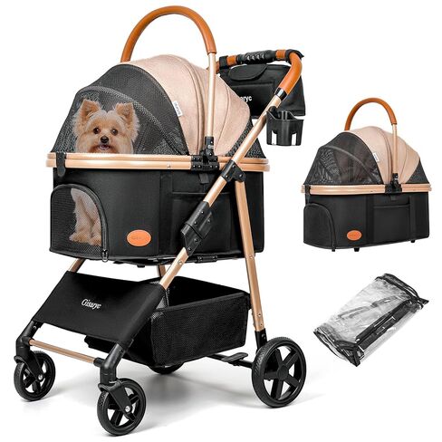 Dog Cat Stroller for Small/Medium Pets up to 50 lbs, 3-in-1 Foldable Pet Stroller with Detachable Carrier, Car Seat, Storage Basket, Cup Holder, Hanging Bag, Rain Cover, All-Terrain 4 Wheels (Black) in Saudi Arabia