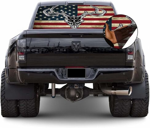 GRAPHIX EXPRESS American Flag Decal, Patriotic Red, White, Blue Vinyl Sticker for Truck Rear Window, Universal See-Through Design, Full Window Coverage, Weatherproof in Kuwait
