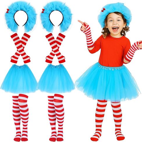 8 Pcs Women Blue Tulle Tutu Costume Set Include Red White Striped Socks Tulle Headbands Arm Warmers for Cosplay in Saudi Arabia