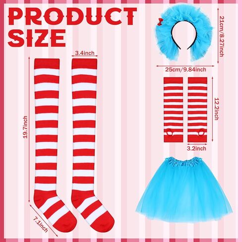 8 Pcs Women Blue Tulle Tutu Costume Set Include Red White Striped Socks Tulle Headbands Arm Warmers for Cosplay in Saudi Arabia