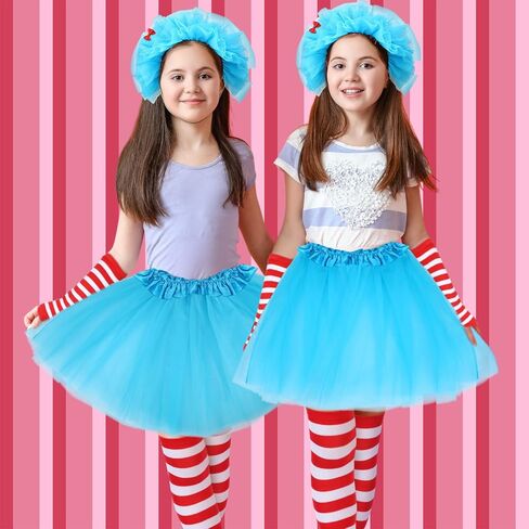 8 Pcs Women Blue Tulle Tutu Costume Set Include Red White Striped Socks Tulle Headbands Arm Warmers for Cosplay in Saudi Arabia
