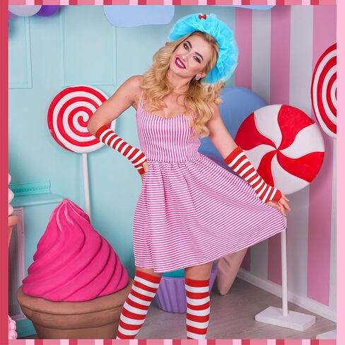 8 Pcs Women Blue Tulle Tutu Costume Set Include Red White Striped Socks Tulle Headbands Arm Warmers for Cosplay in Saudi Arabia