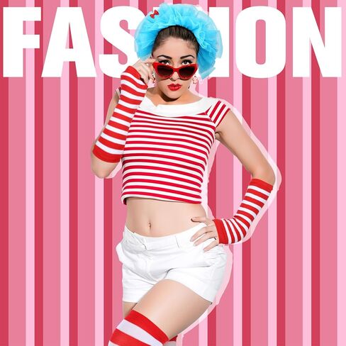 8 Pcs Women Blue Tulle Tutu Costume Set Include Red White Striped Socks Tulle Headbands Arm Warmers for Cosplay in Saudi Arabia