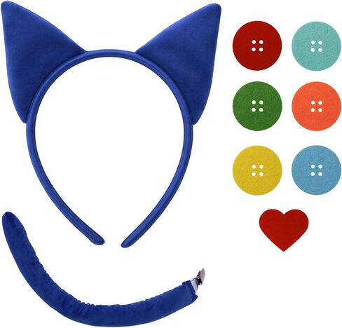 Blue Cat Costume Accessories with Cat Ear Headband, Tail, Heart Button Stickers for Book Day Cosplay Party Supplies in Saudi Arabia