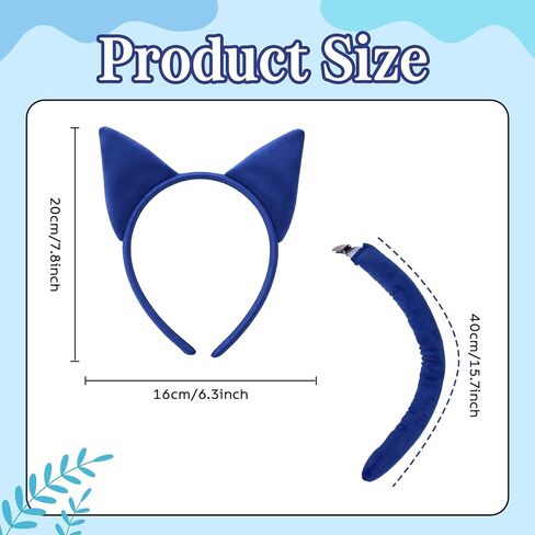 Blue Cat Costume Accessories with Cat Ear Headband, Tail, Heart Button Stickers for Book Day Cosplay Party Supplies in Saudi Arabia