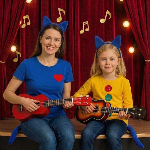 Blue Cat Costume Accessories with Cat Ear Headband, Tail, Heart Button Stickers for Book Day Cosplay Party Supplies in Saudi Arabia