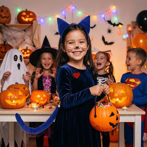 Blue Cat Costume Accessories with Cat Ear Headband, Tail, Heart Button Stickers for Book Day Cosplay Party Supplies in Saudi Arabia