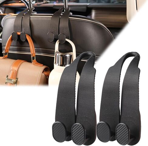 WEIHAO Purse Hook for Car Headrest, Silicone Car Seat Back Storage Hook, Twin Hooks Carbon Fiber Textured Car Headrest Hangers, Bag Holder for Sedan, Trucks, SUVs, Most Vehicles (Black-2PCS) in Saudi Arabia