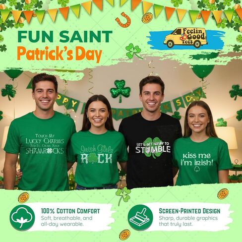 Kiss Me I'm Irish St. Patrick's Day T Shirt | Lucky Shamrock Funny St Patricks Day Shirts | Graphic T Shirts for Men & Women in Saudi Arabia
