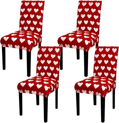 Whaline 4Pcs Valentine' s Day Chair Covers Dining Chair Slipcover Red White Heart Removable Seat Covers for Wedding Anniversary Home Kitchen Hotel Restaurant Decor in Saudi Arabia