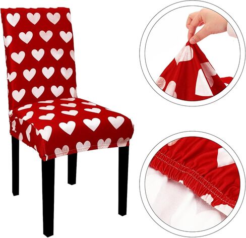 Whaline 4Pcs Valentine' s Day Chair Covers Dining Chair Slipcover Red White Heart Removable Seat Covers for Wedding Anniversary Home Kitchen Hotel Restaurant Decor in Saudi Arabia