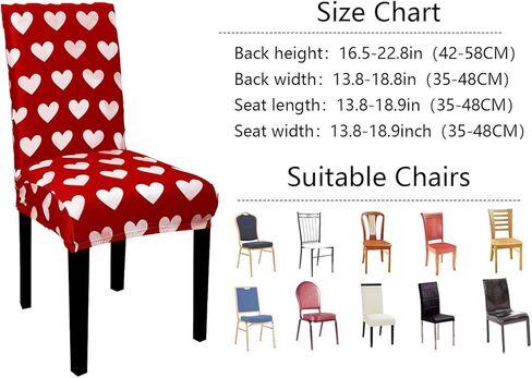 Whaline 4Pcs Valentine' s Day Chair Covers Dining Chair Slipcover Red White Heart Removable Seat Covers for Wedding Anniversary Home Kitchen Hotel Restaurant Decor in Saudi Arabia