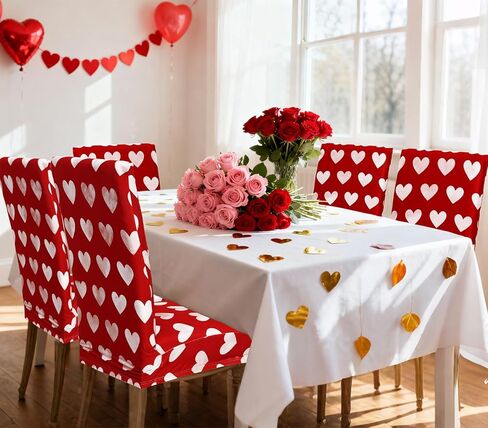 Whaline 4Pcs Valentine' s Day Chair Covers Dining Chair Slipcover Red White Heart Removable Seat Covers for Wedding Anniversary Home Kitchen Hotel Restaurant Decor in Saudi Arabia