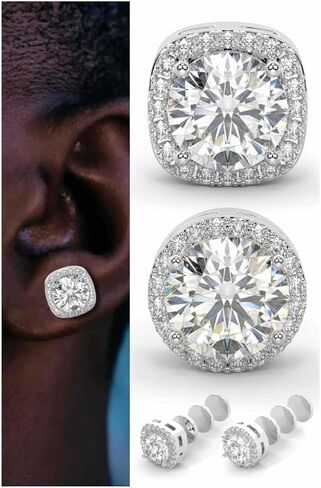 2 Pairs Magnetic Earrings for Men with 5A Cubic Zirconia, Stainless Steel Clip On Fake Earrings Non Pierced Magnet Nose Stud Piercings for Women, 6/8MM Simulated Diamond, Gold/Silver/Black Color in Saudi Arabia
