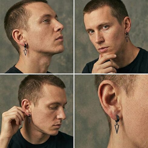 16 Pairs Clip On Earrings : Non Pierced Fake Huggie Hoop Earrings for Men Women, Painless Stainless Steel Hypoallergenic for Sensitive Ears, Black & Silver Set in Saudi Arabia